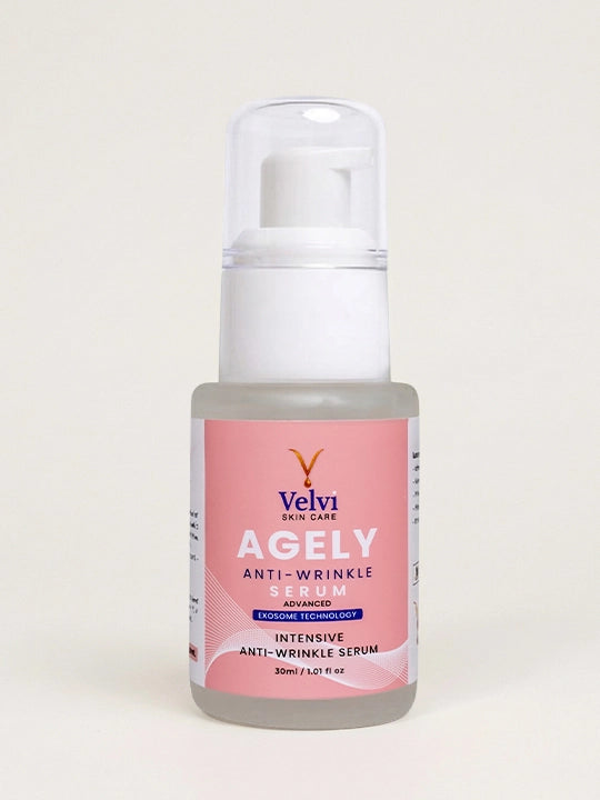 Bottle of Velyi Ageley Anti-Wrinkle Serum on a light background